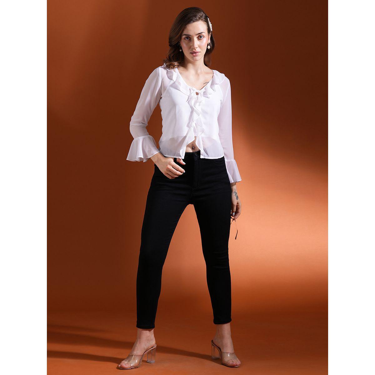 Globus X Styli Ruffled Detail Tie-Up Neck Crop Top-women-clothing-tshirts-image-5