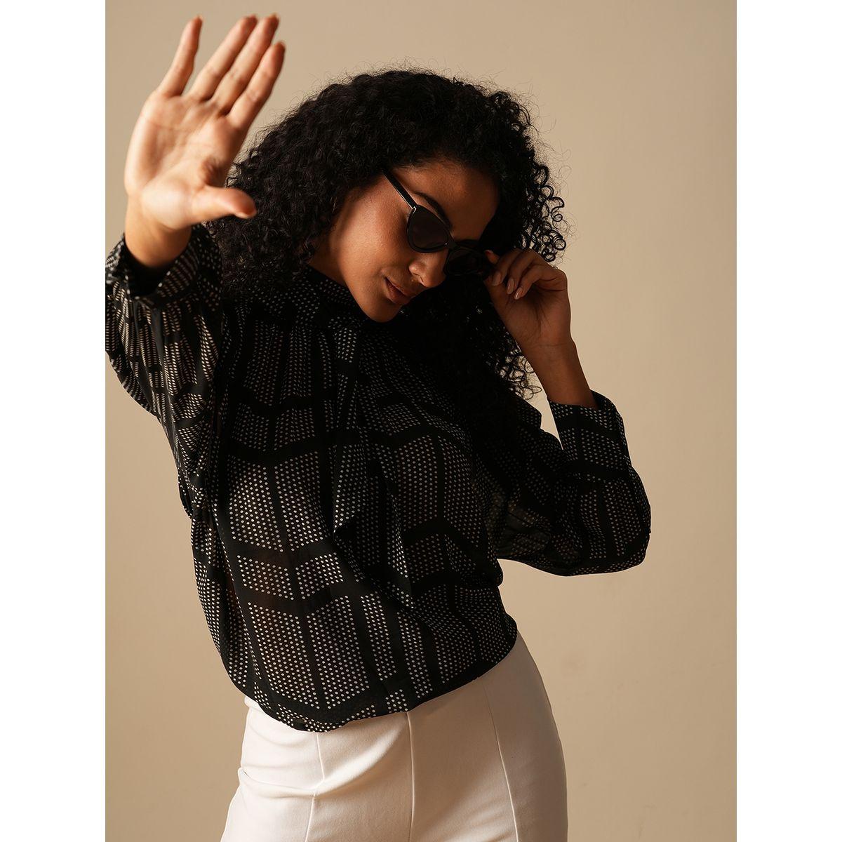 بلوزة بياقة عالية وأكمام بالون-women-clothing-shirtsandblouses-blouses-image-1