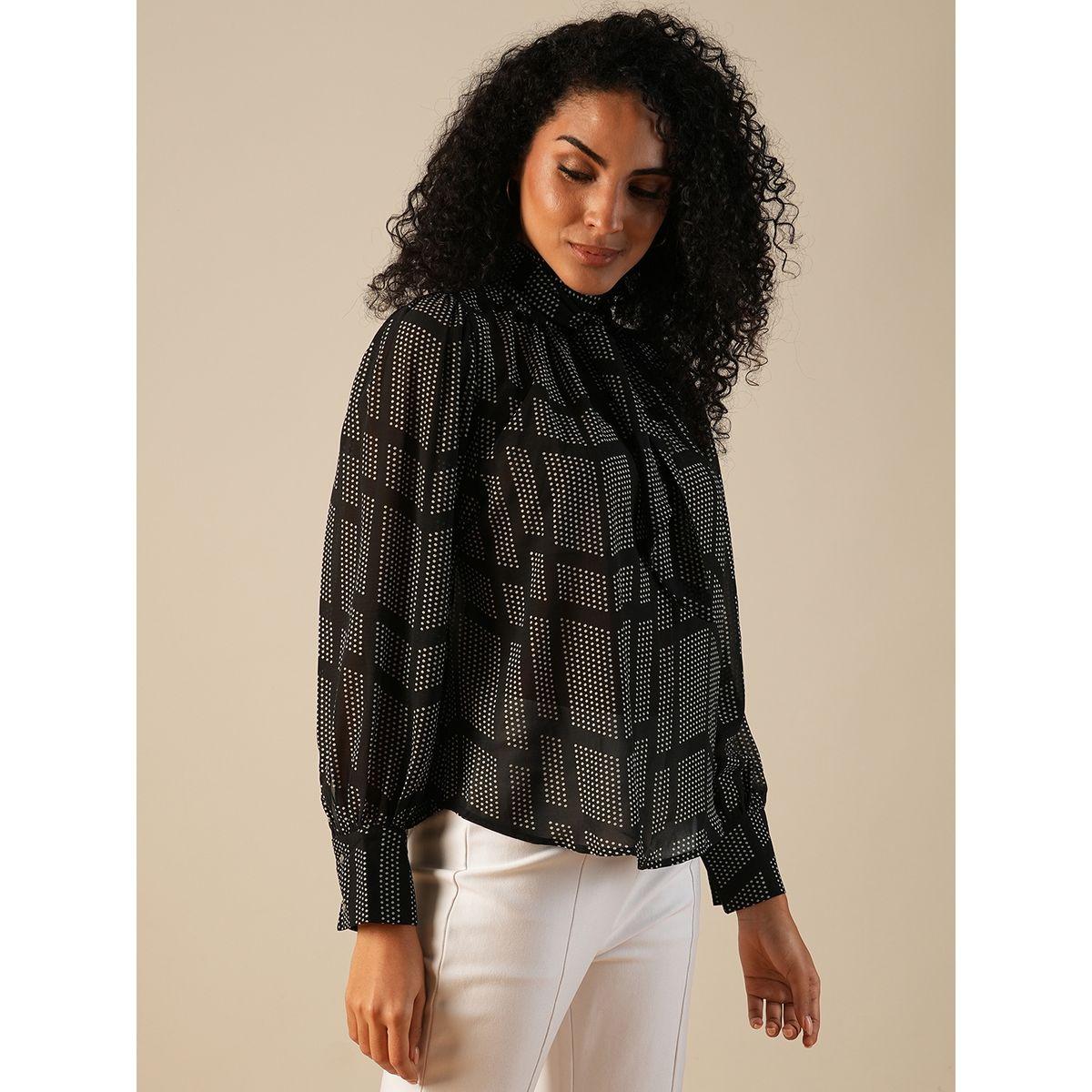 بلوزة بياقة عالية وأكمام بالون-women-clothing-shirtsandblouses-blouses-image-2