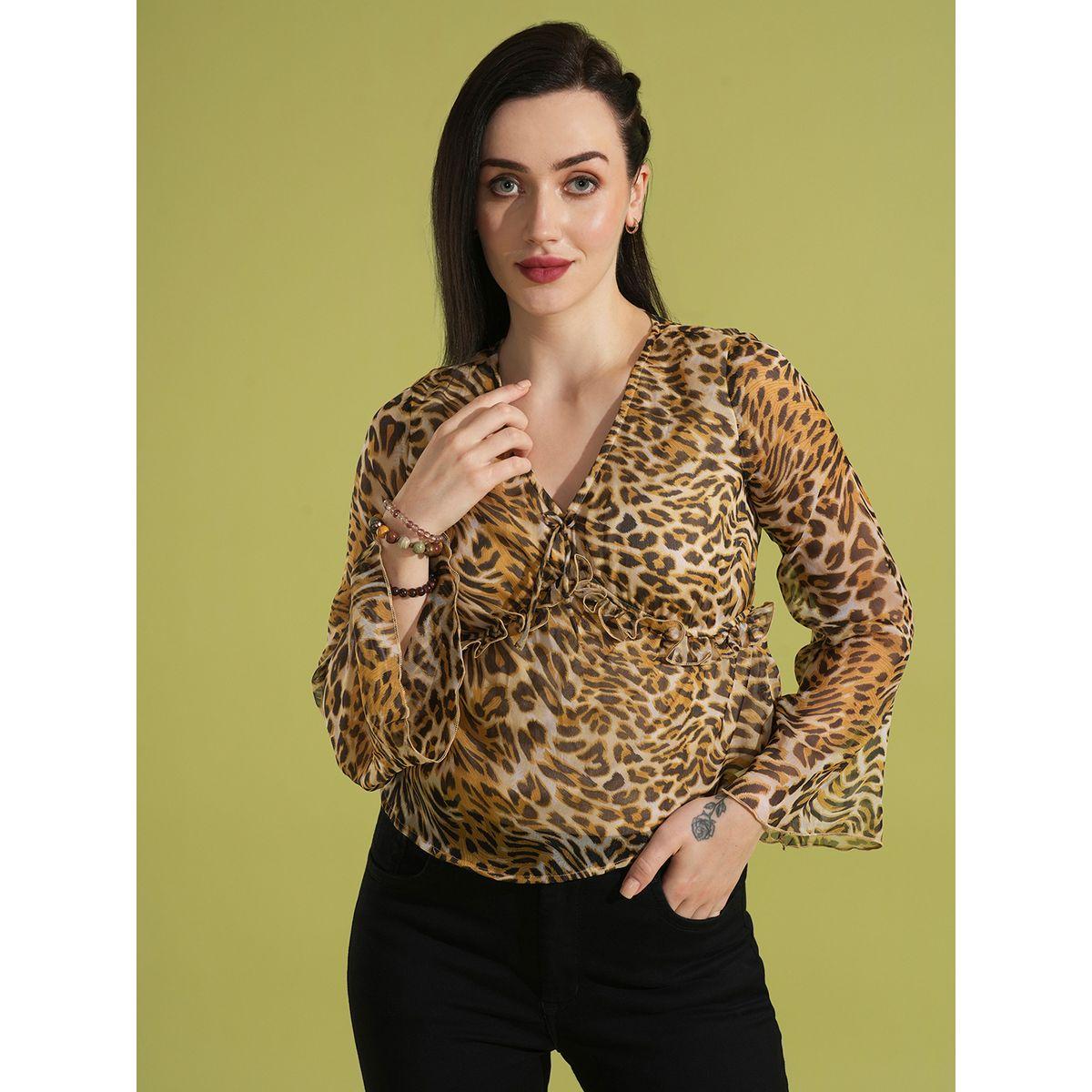 Globus Women Animal Print Bell Sleeves Top with Lettuce Edge-women-clothing-shirtsandblouses-blouses-image-1