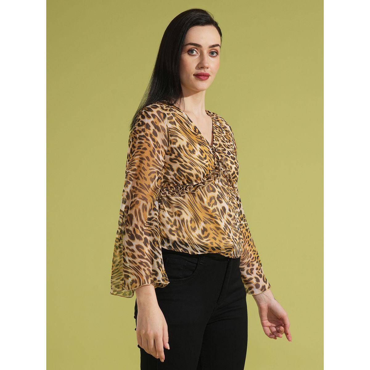 Globus Women Animal Print Bell Sleeves Top with Lettuce Edge-women-clothing-shirtsandblouses-blouses-image-2