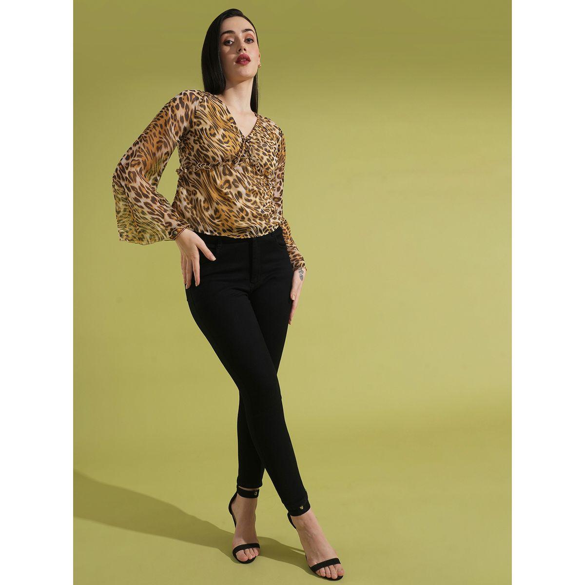 بلوزة بطبعة حيوان وأكمام جرس مع حواف خس-women-clothing-shirtsandblouses-blouses-image-5