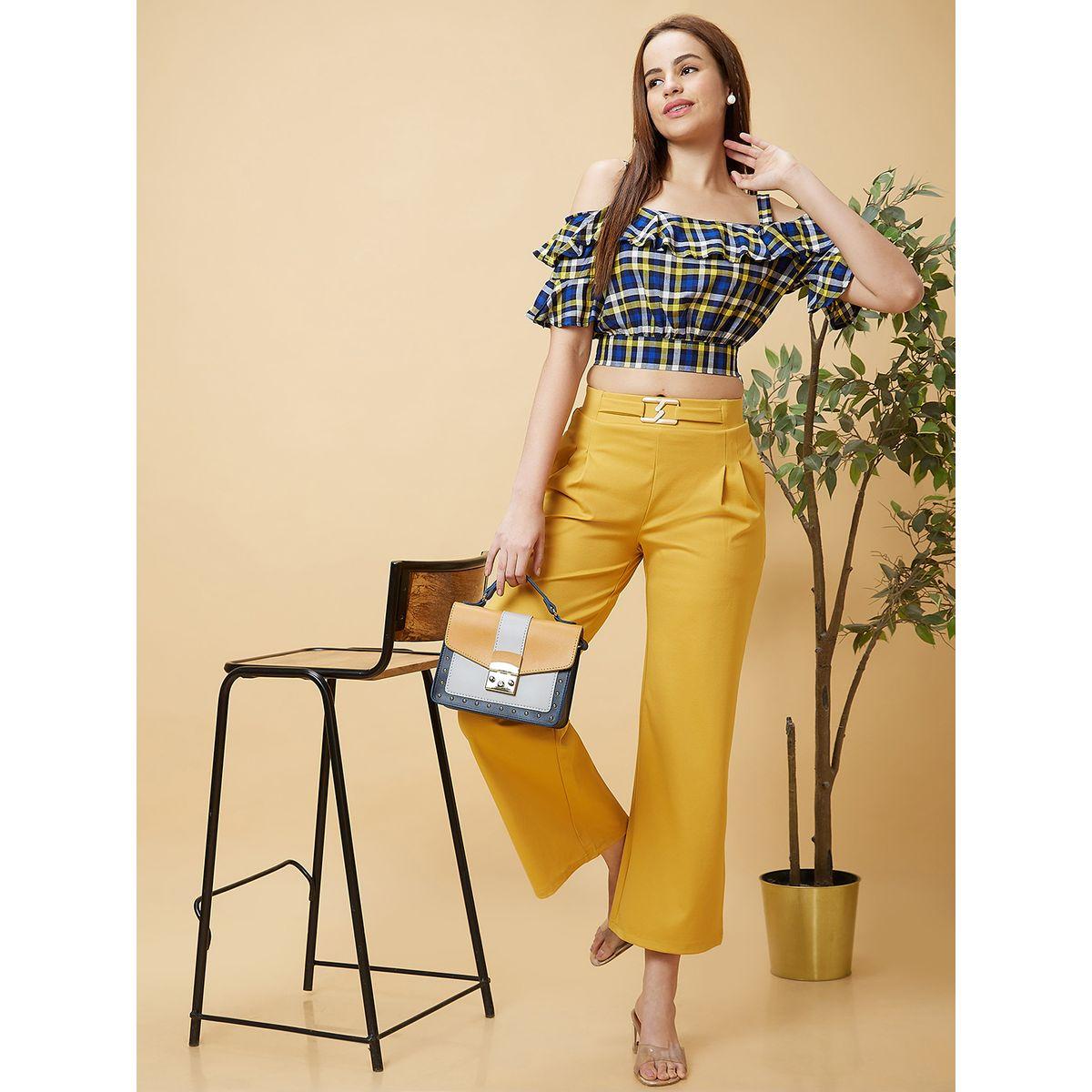 Globus X Styli Checked Off Shoulder Ruffled Crop Top-women-clothing-tshirts-image-6