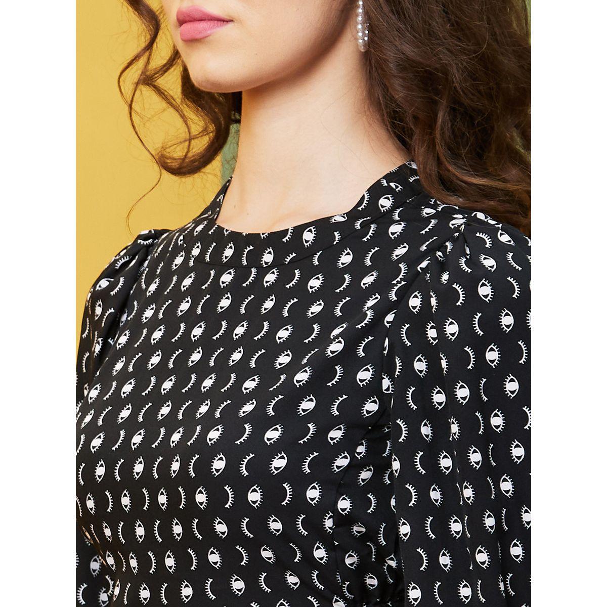 بلوزة قصيرة بطبعة مجردة وأكمام منفوخة-women-clothing-tshirts-image-4
