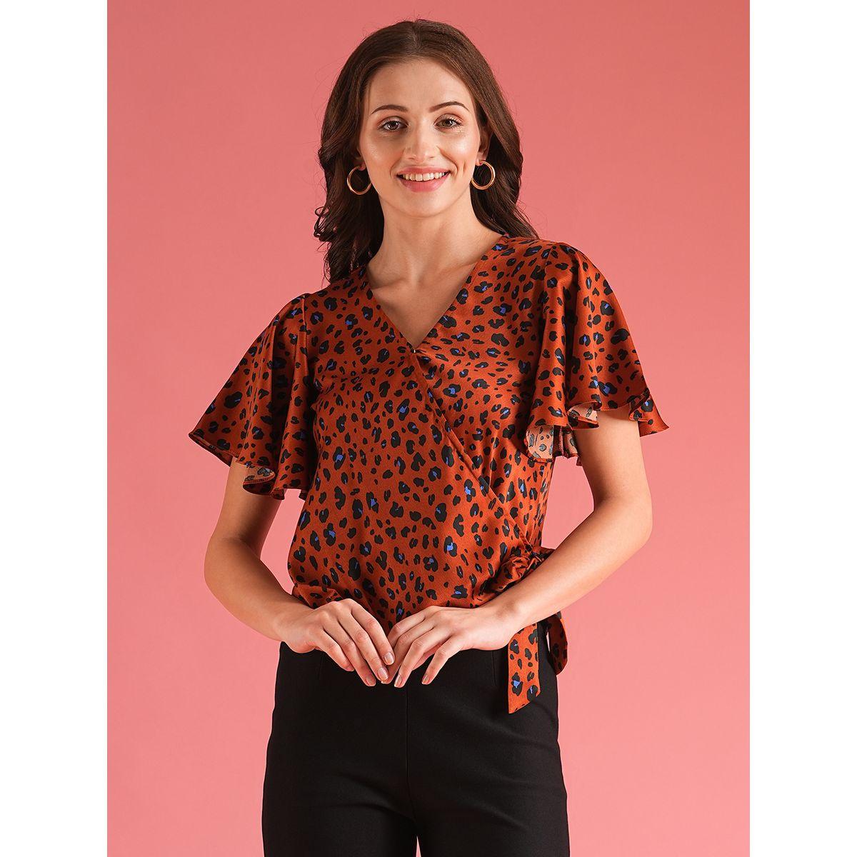 بلوزة بطبعة حيوان ونمط لف مع أكمام واسعة-women-clothing-shirtsandblouses-blouses-image-1