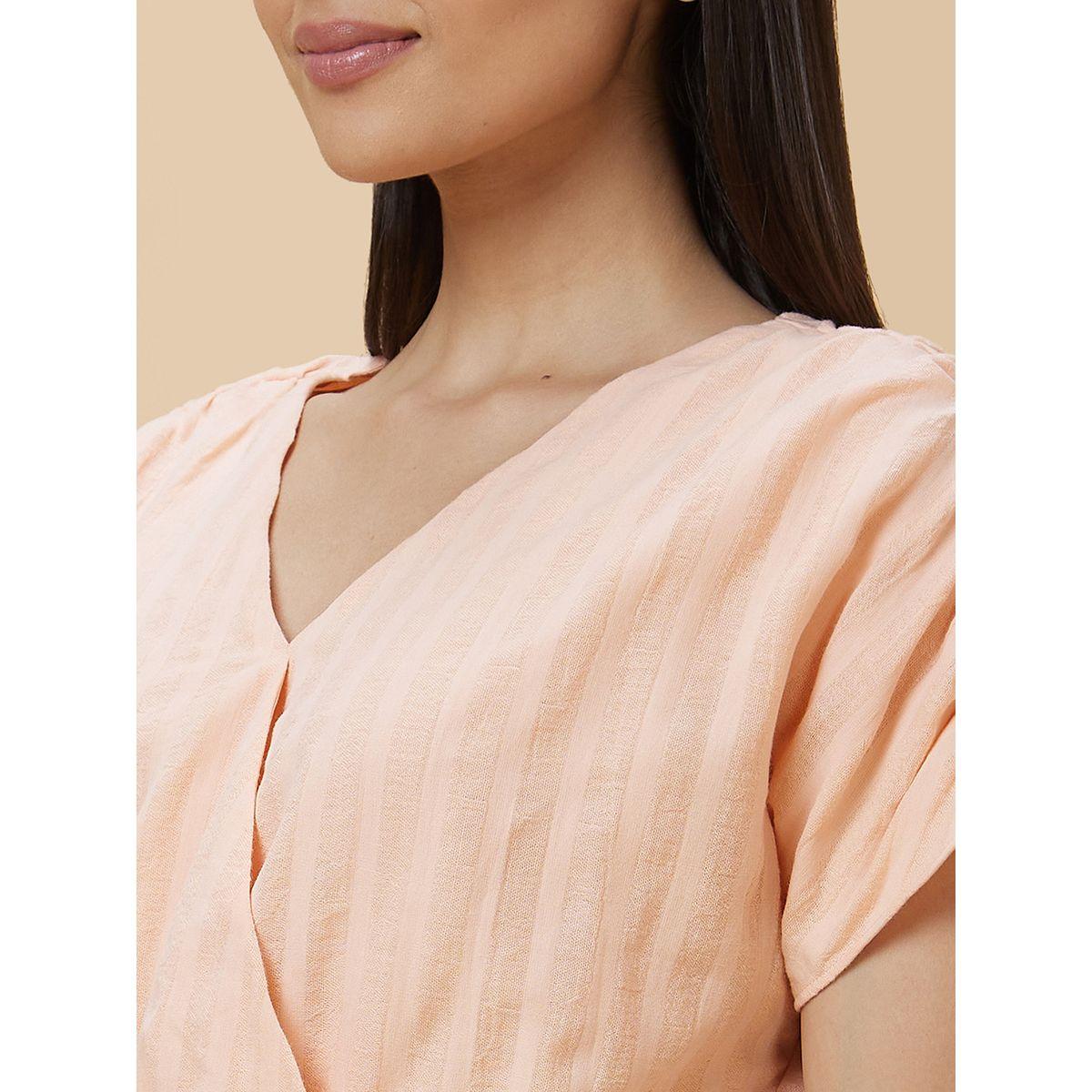Globus X Styli Stiped Ruched Sleeve Waist Tie-Up Crop Top-women-clothing-tshirts-image-5