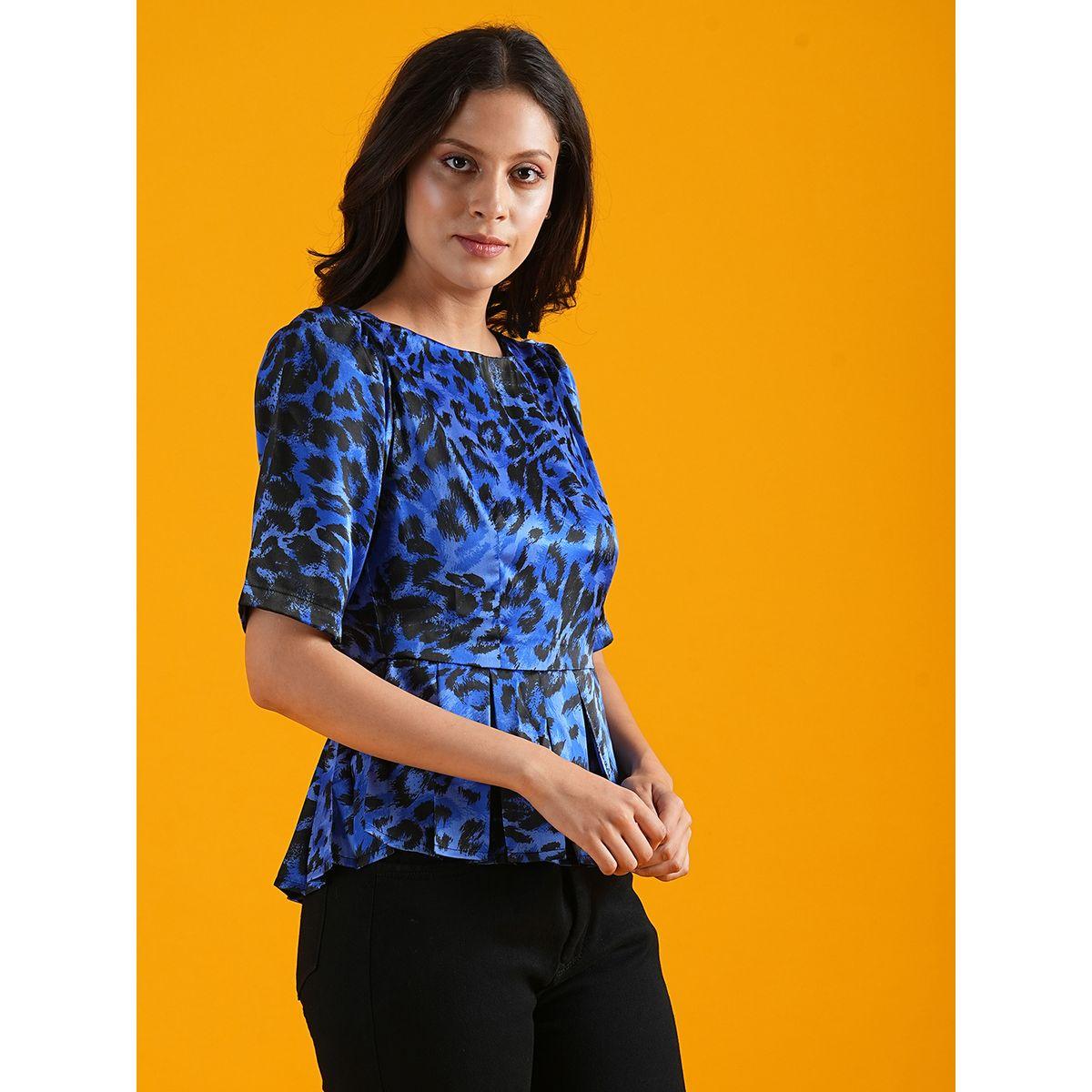 بلوزة بيبلوم مطبعة مع أكمام منفوخة وكسرات-women-clothing-shirtsandblouses-blouses-image-2