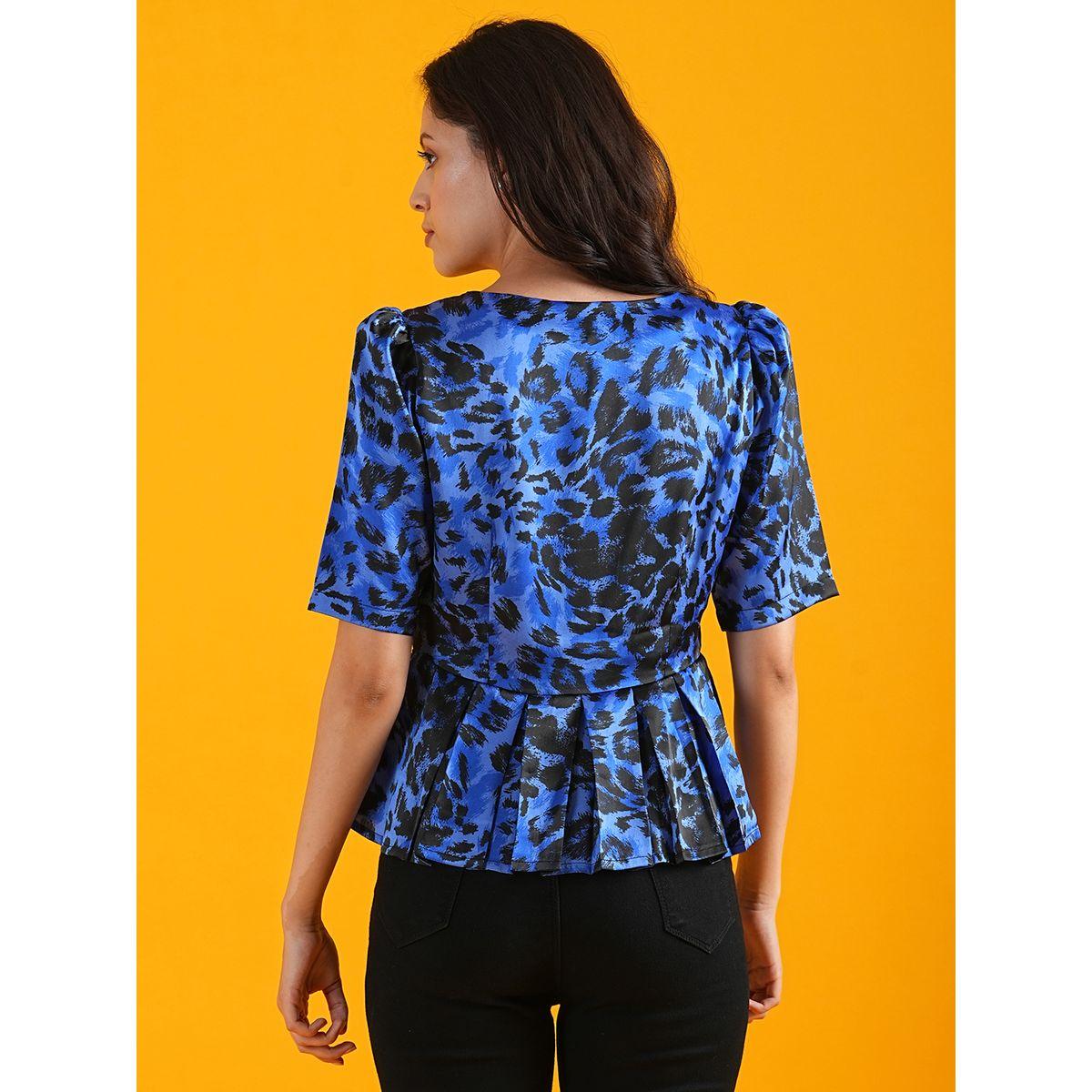 بلوزة بيبلوم مطبعة مع أكمام منفوخة وكسرات-women-clothing-shirtsandblouses-blouses-image-3