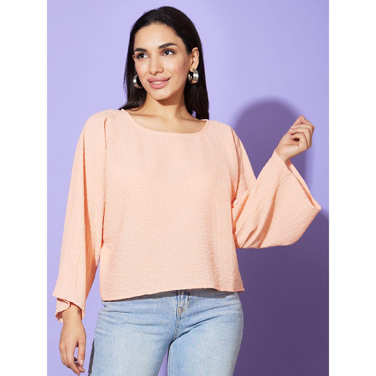 Globus X Styli Textured Round Neck Boxy Fit Top-women-clothing-shirtsandblouses-blouses-image-1