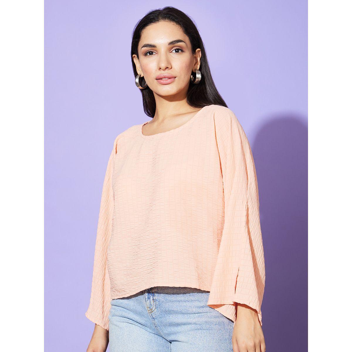 Globus X Styli Textured Round Neck Boxy Fit Top-women-clothing-shirtsandblouses-blouses-image-2
