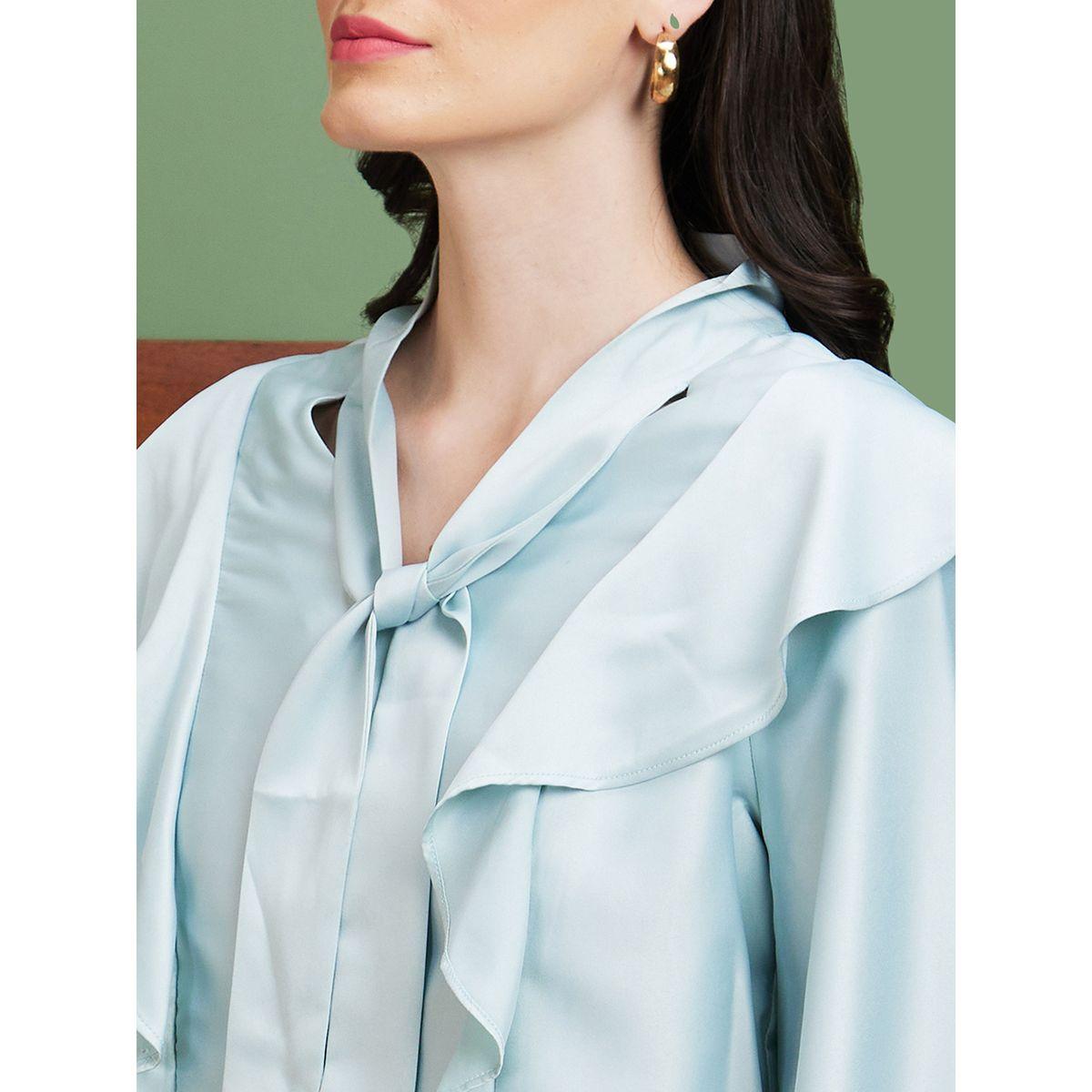 بلوزة سادة ساتان مع ياقة بأربطة وكشكش-women-clothing-shirtsandblouses-blouses-image-4