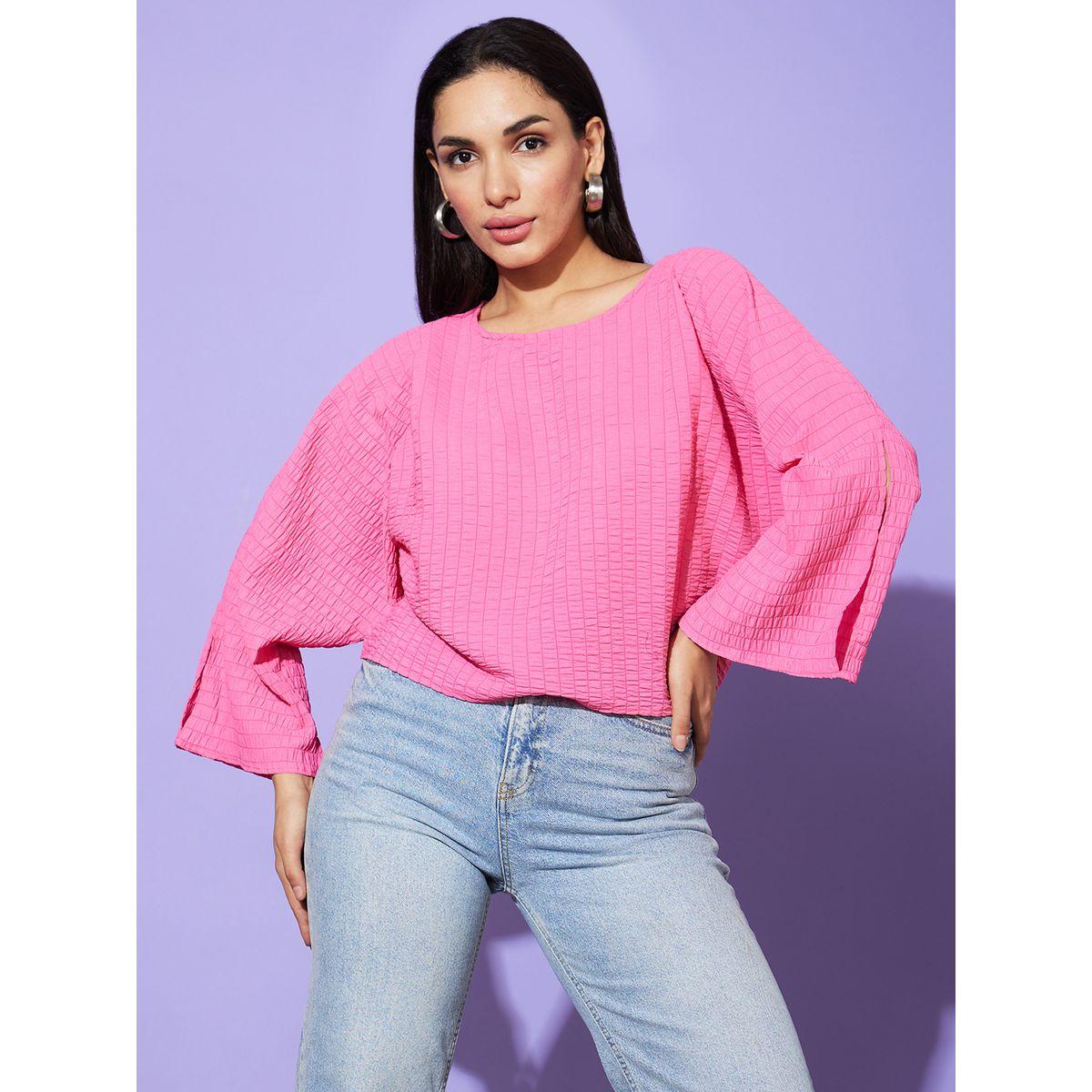 بلوزة بياقة دائرية وأكمام خفاش-women-clothing-shirtsandblouses-blouses-image-1