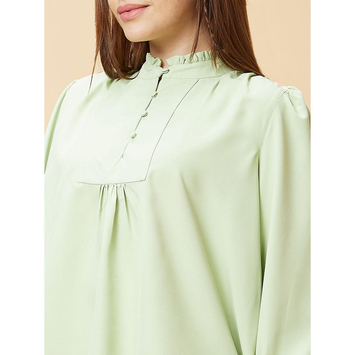 بلوزة بياقة ماندارين وأزرار مع أكمام بأساور-women-clothing-shirtsandblouses-blouses-image-5