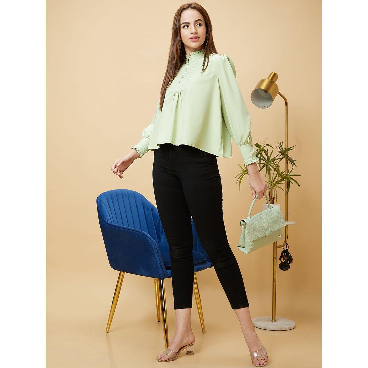 بلوزة بياقة ماندارين وأزرار مع أكمام بأساور-women-clothing-shirtsandblouses-blouses-image-6