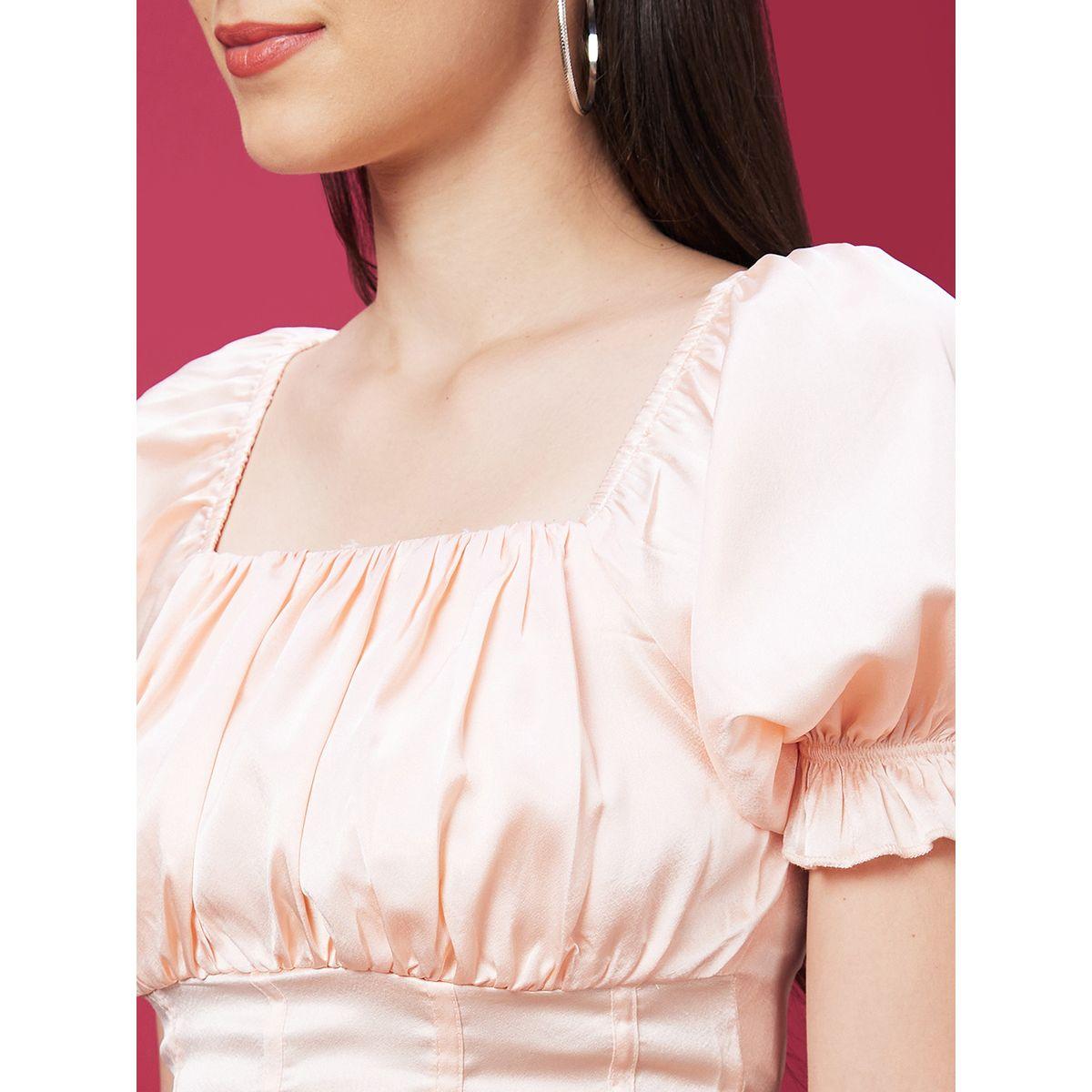 Globus X Styli Square Neck Puff Sleeves Smocked Detail Crop Top-women-clothing-tshirts-image-4
