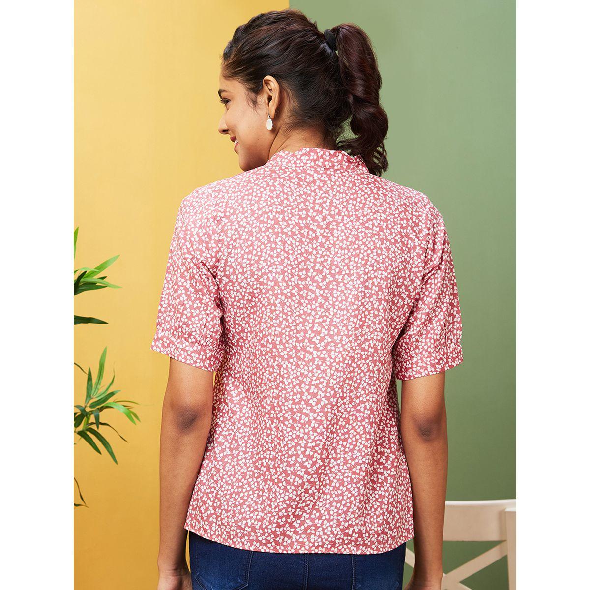 Globus X Styli Printed Tie-Up Neck Short Sleeve Top-women-clothing-shirtsandblouses-blouses-image-3
