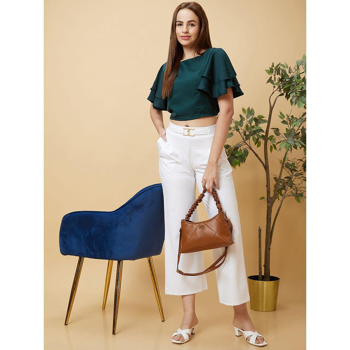 Globus X Styli Solid Layered Flared Sleeve Cropped Top-women-clothing-tshirts-image-6