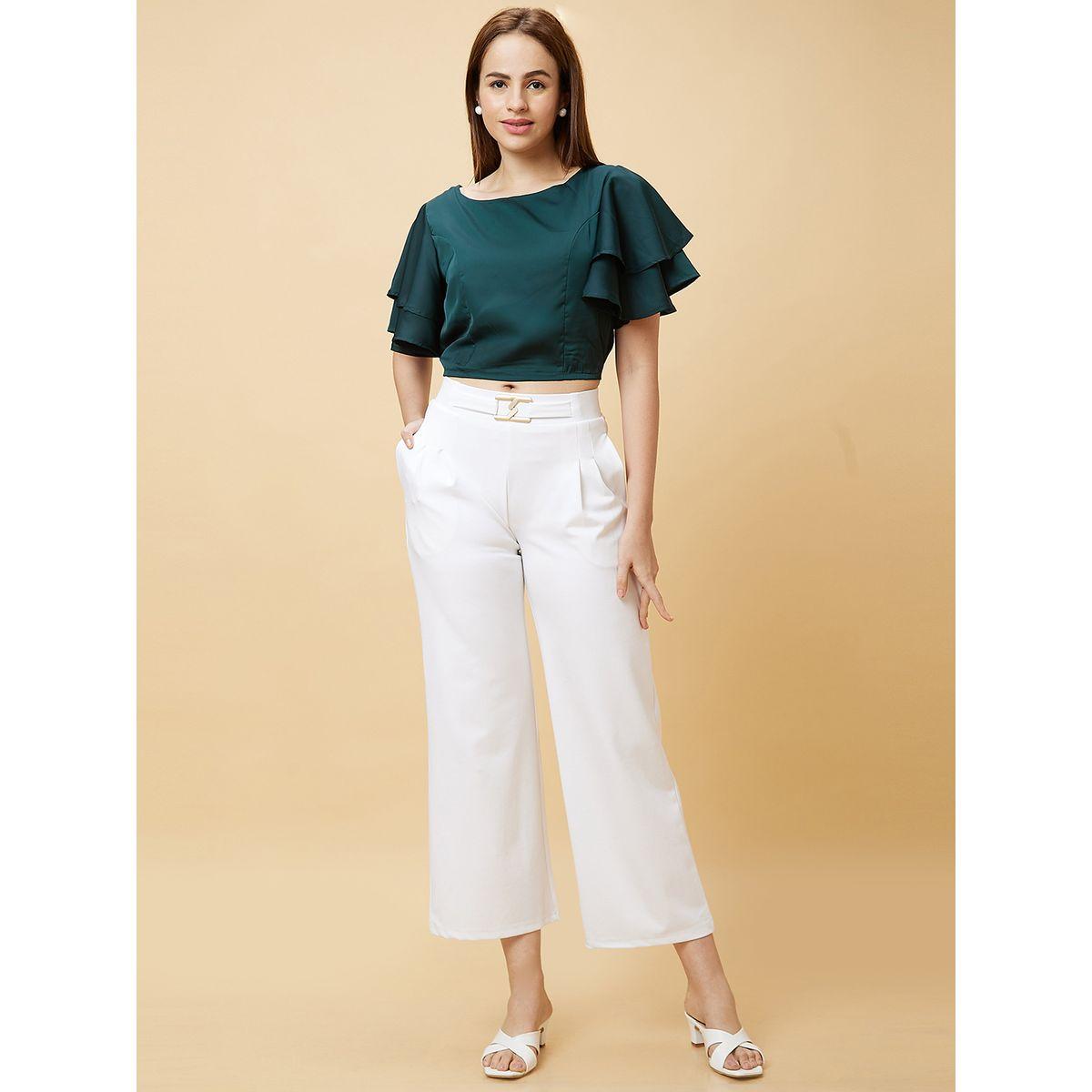 Globus X Styli Solid Layered Flared Sleeve Cropped Top-women-clothing-tshirts-image-7