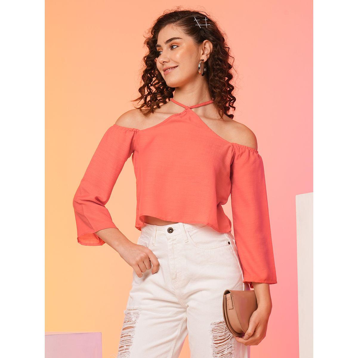 بلوزة سادة بأكتاف مكشوفة وياقة هولتر-women-clothing-shirtsandblouses-blouses-image-1