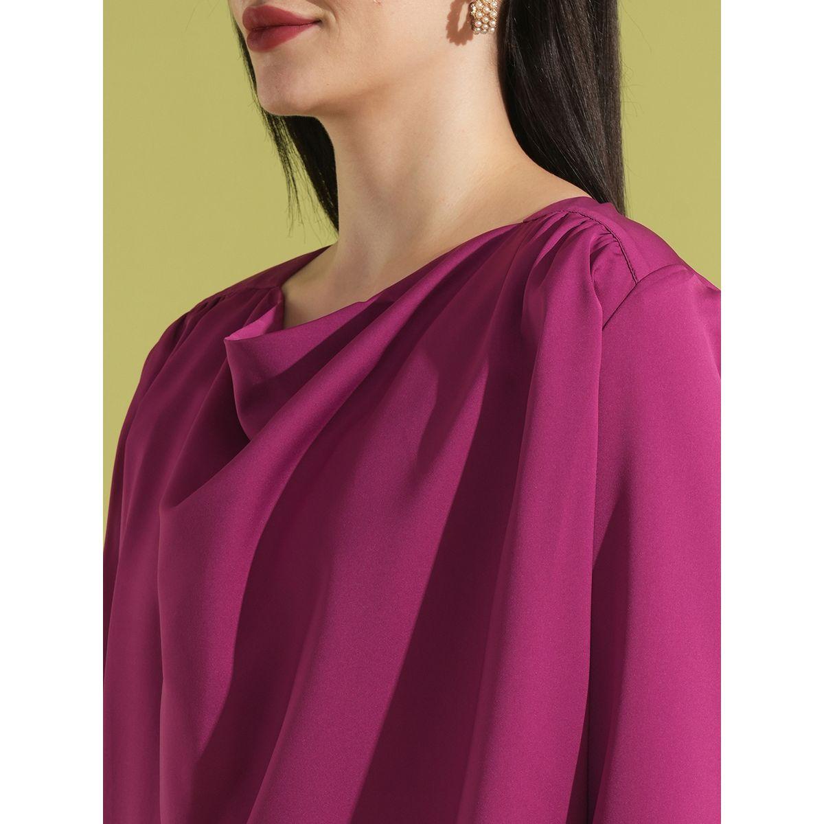 Globus Women Solid Cowl Neck Top with Gathered Detail-women-clothing-shirtsandblouses-blouses-image-4