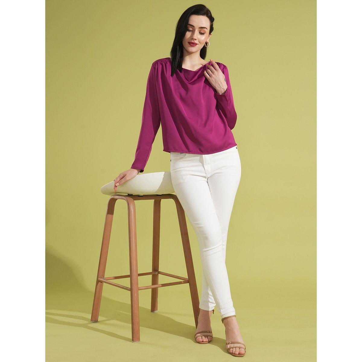 Globus Women Solid Cowl Neck Top with Gathered Detail-women-clothing-shirtsandblouses-blouses-image-5