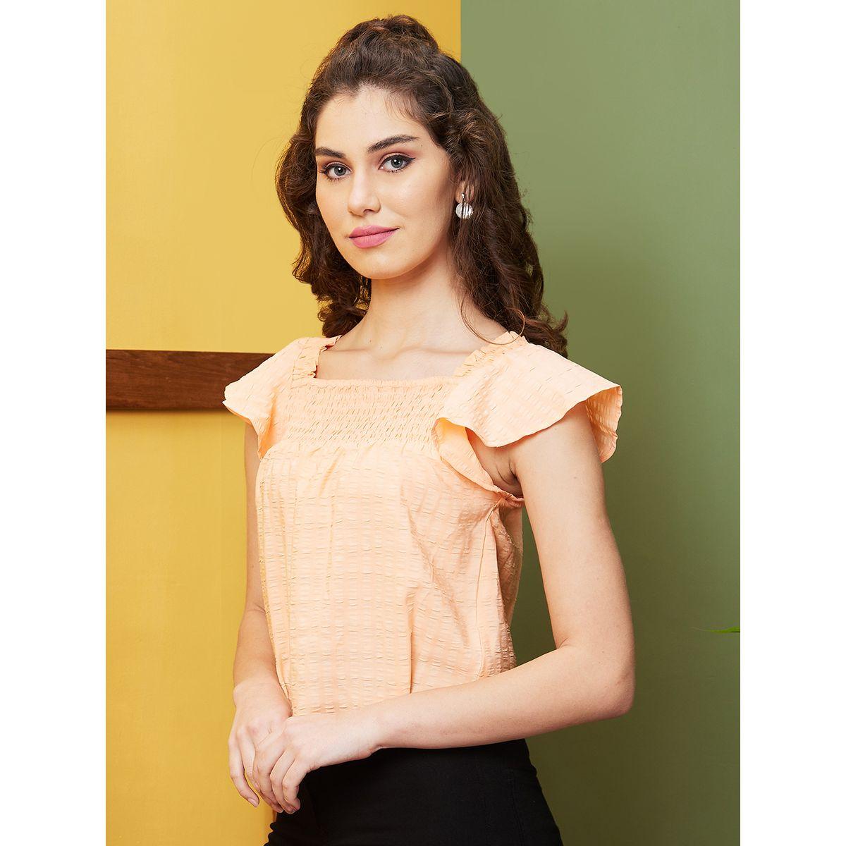 بلوزة قصيرة بياقة مربعة وأكمام واسعة-women-clothing-tshirts-image-2