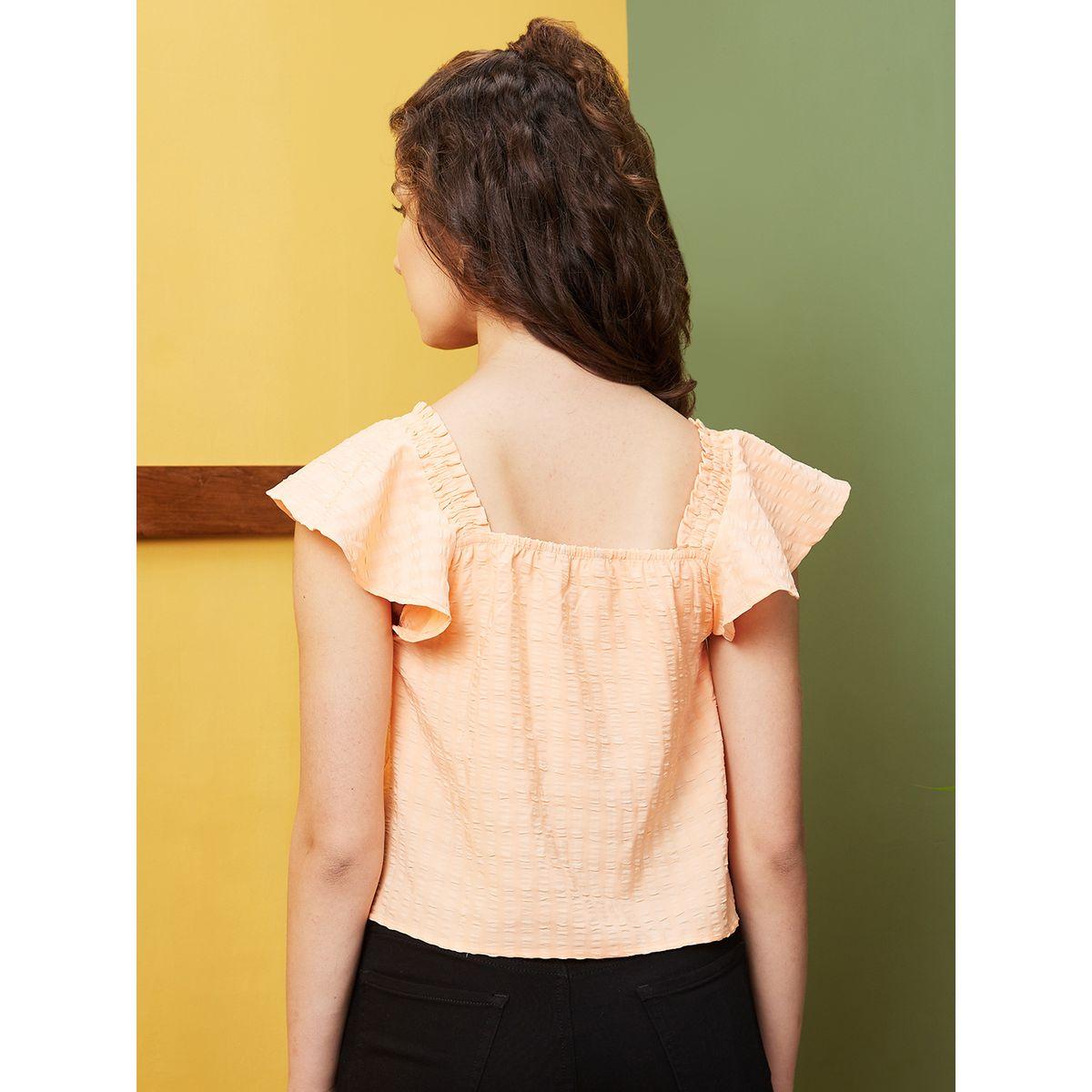 بلوزة قصيرة بياقة مربعة وأكمام واسعة-women-clothing-tshirts-image-3