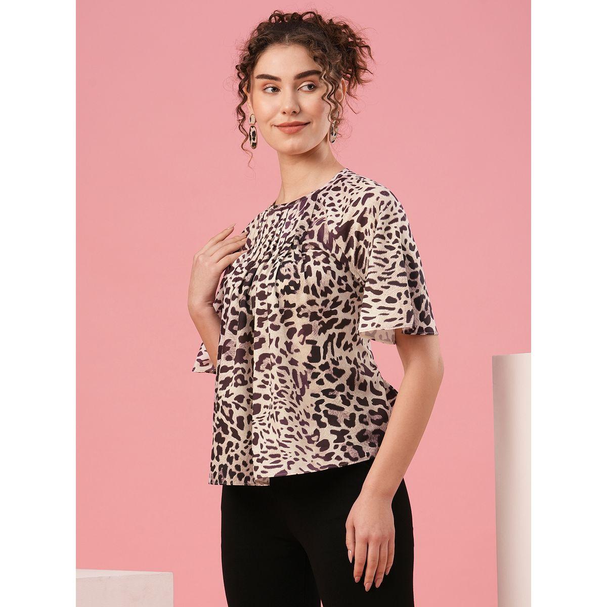بلوزة بطبعة حيوان وياقة دائرية مع كسرات-women-clothing-shirtsandblouses-blouses-image-2