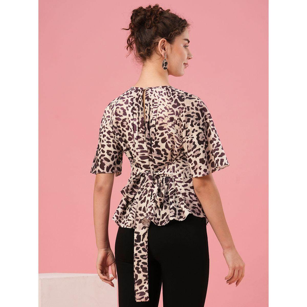 Globus X Styli Animal Print Round Neck Pleated Detail Top-women-clothing-shirtsandblouses-blouses-image-3
