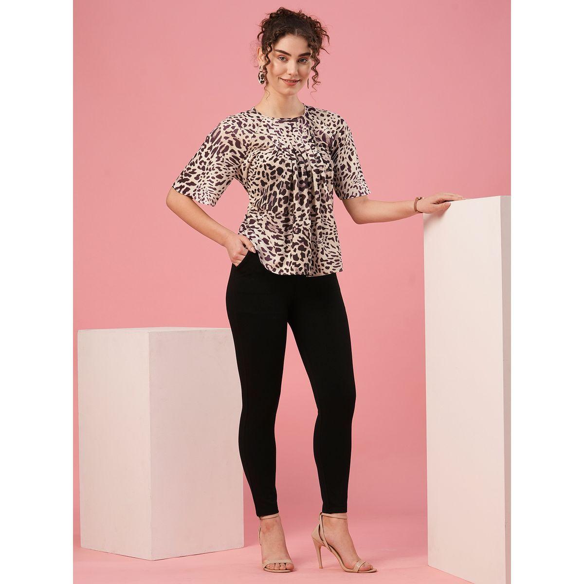 Globus X Styli Animal Print Round Neck Pleated Detail Top-women-clothing-shirtsandblouses-blouses-image-5
