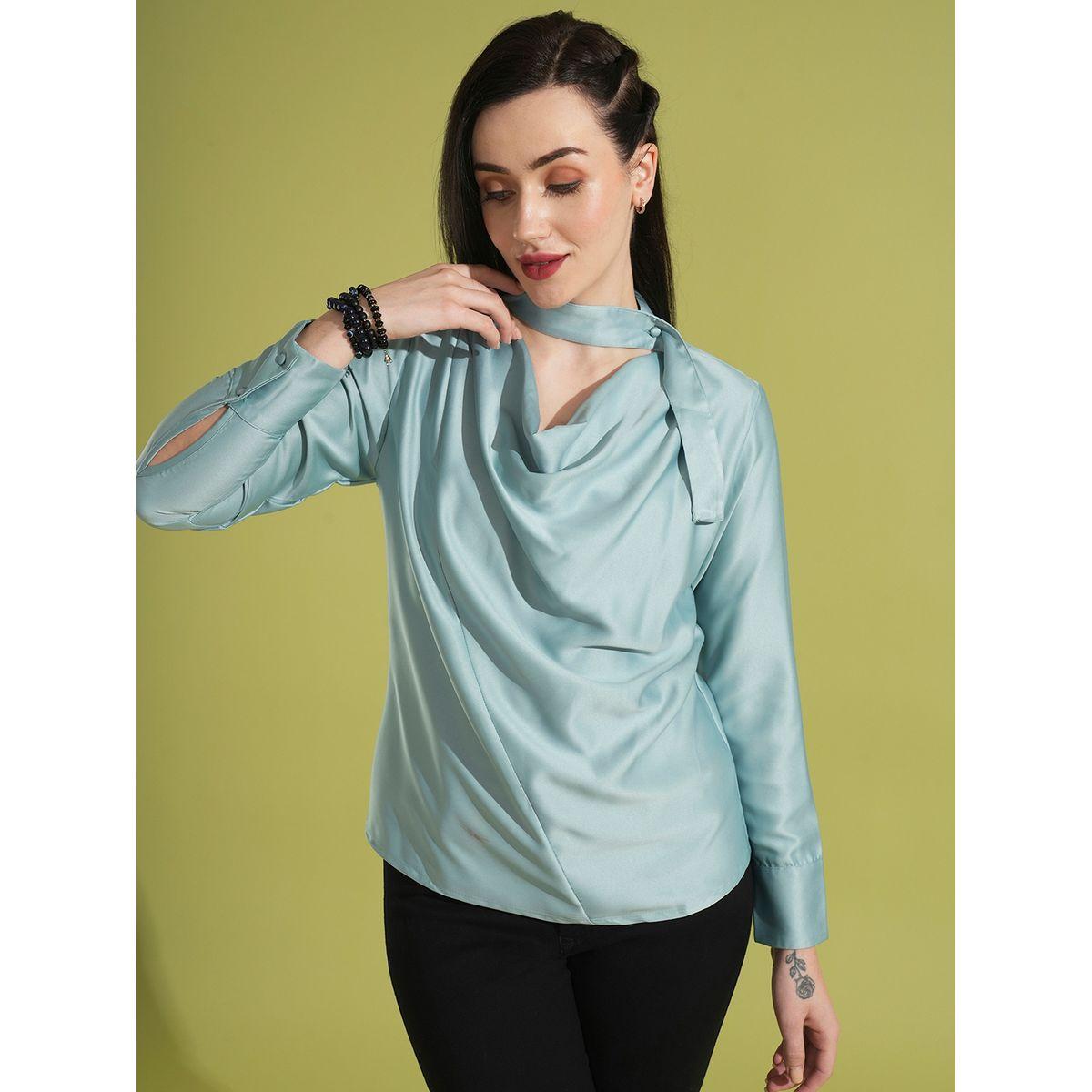 بلوزة ساتان سادة بياقة منسدلة وأربطة-women-clothing-shirtsandblouses-blouses-image-1