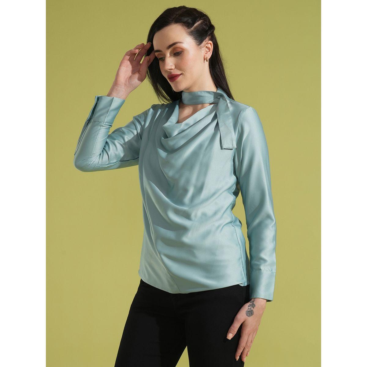 بلوزة ساتان سادة بياقة منسدلة وأربطة-women-clothing-shirtsandblouses-blouses-image-2
