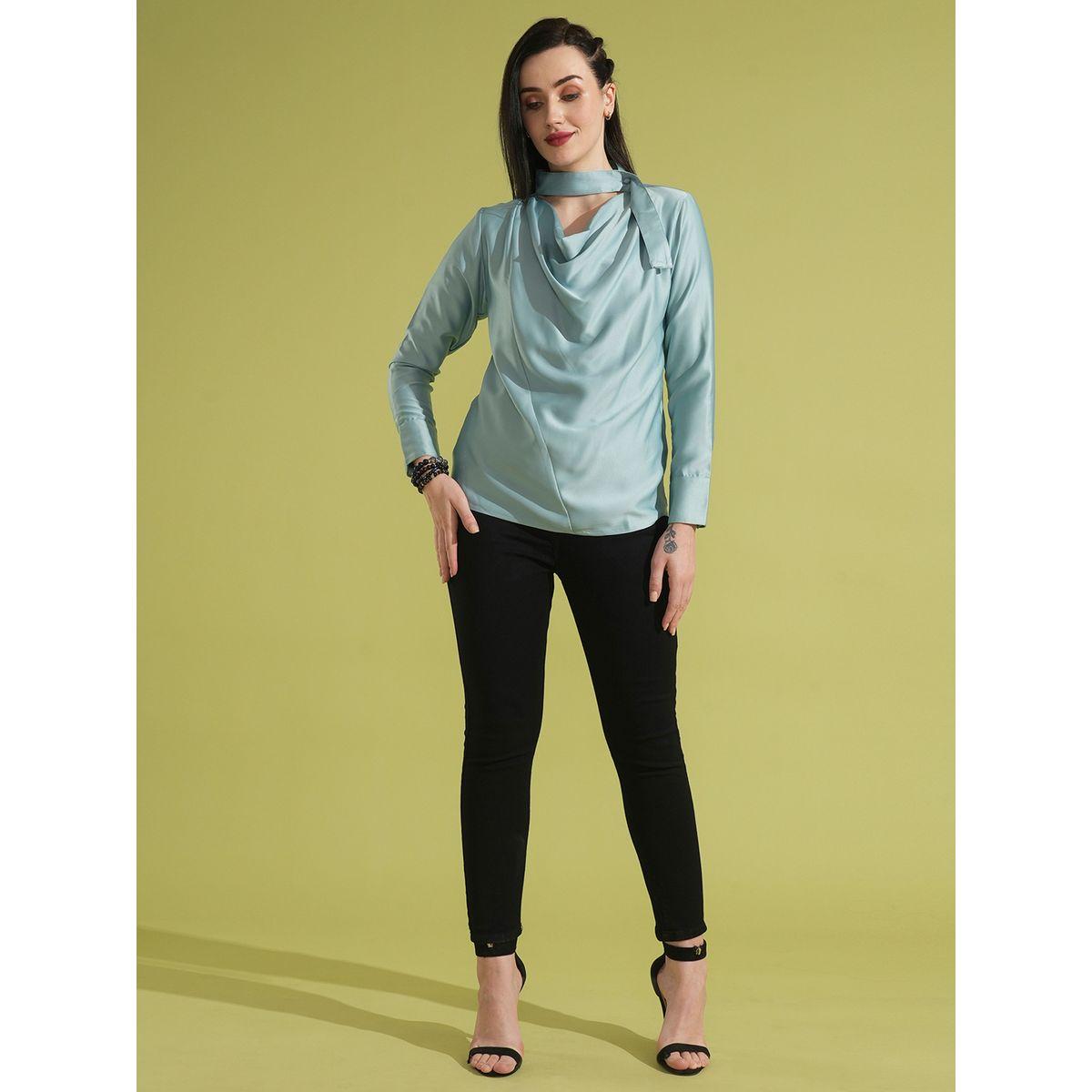 بلوزة ساتان سادة بياقة منسدلة وأربطة-women-clothing-shirtsandblouses-blouses-image-5