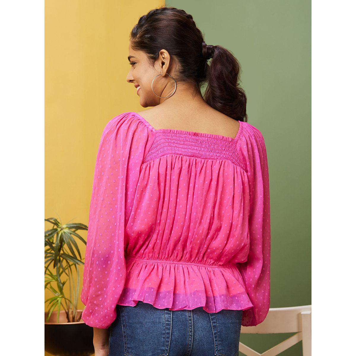 بلوزة بيبلوم بخيوط دوبي وياقة مربعة-women-clothing-shirtsandblouses-blouses-image-3