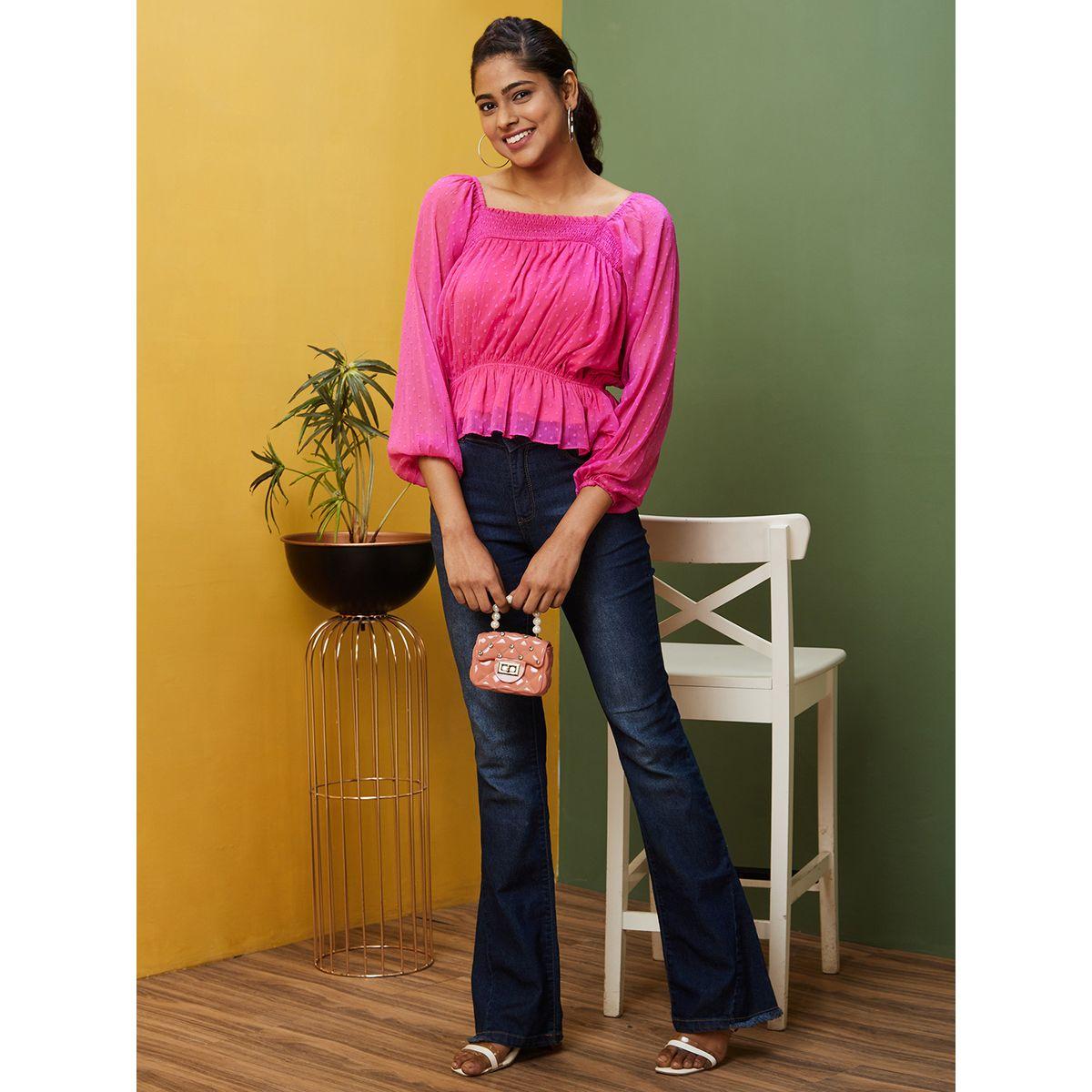 بلوزة بيبلوم بخيوط دوبي وياقة مربعة-women-clothing-shirtsandblouses-blouses-image-5