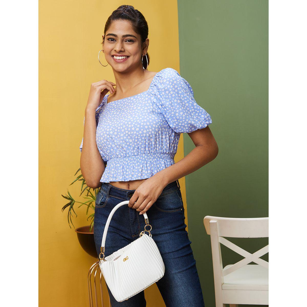 بلوزة بيبلوم بطبعة زهور وأكمام منفوخة-women-clothing-shirtsandblouses-blouses-image-1