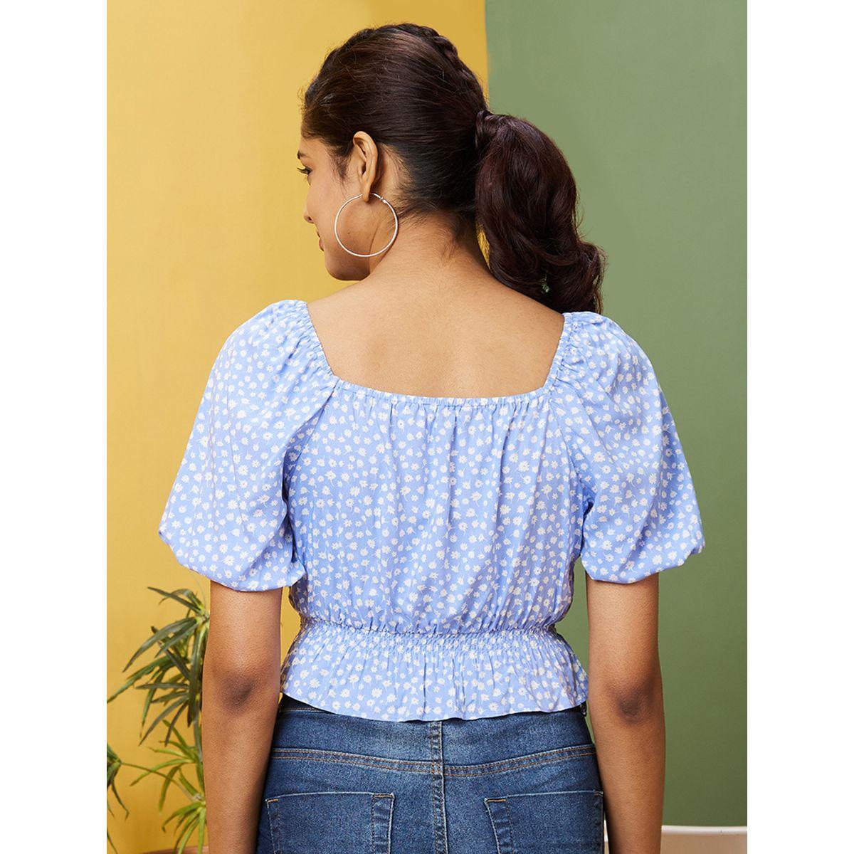 Globus X Styli Floral Printed Puff Sleeve Peplum Top-women-clothing-shirtsandblouses-blouses-image-3