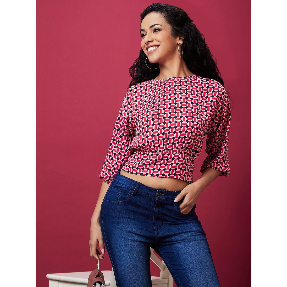 Globus Printed Back Bow Tie Up Crop Top-women-clothing-tshirts-image-1
