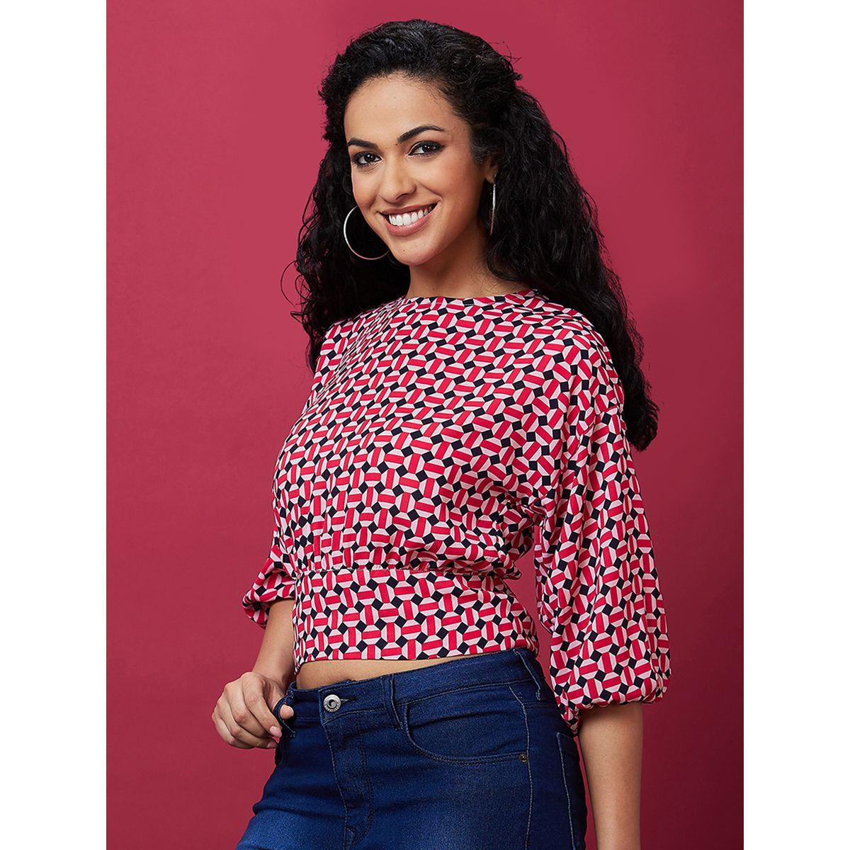 Globus Printed Back Bow Tie Up Crop Top-women-clothing-tshirts-image-3
