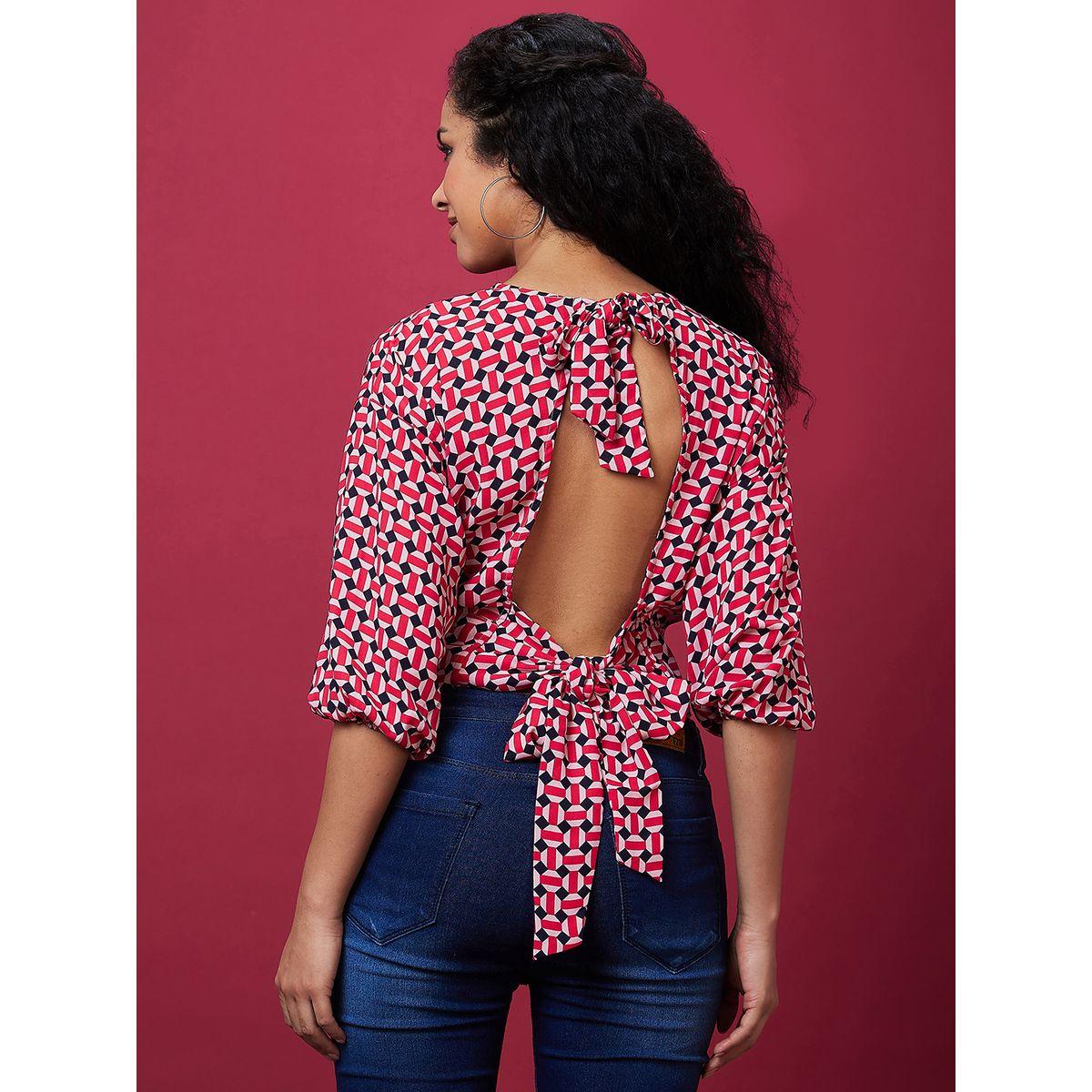 Globus Printed Back Bow Tie Up Crop Top-women-clothing-tshirts-image-4
