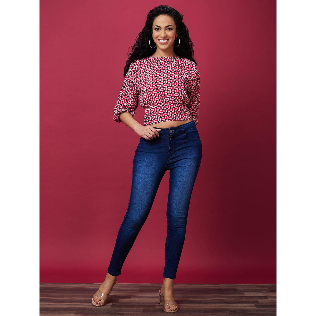 Globus Printed Back Bow Tie Up Crop Top-women-clothing-tshirts-image-7