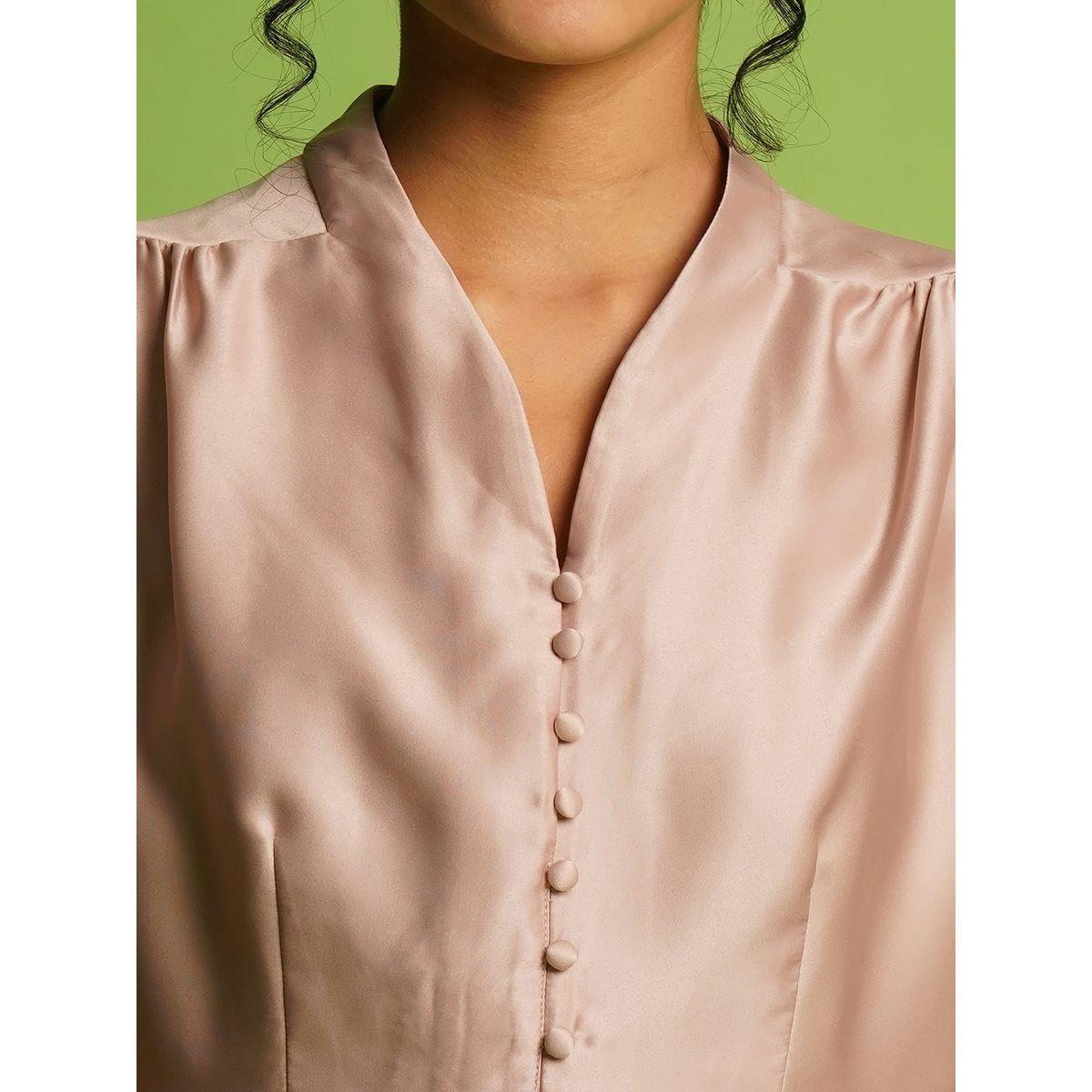 Globus Solid Satin V-Neck Flutter Sleeve Peplum Top-women-clothing-shirtsandblouses-blouses-image-4