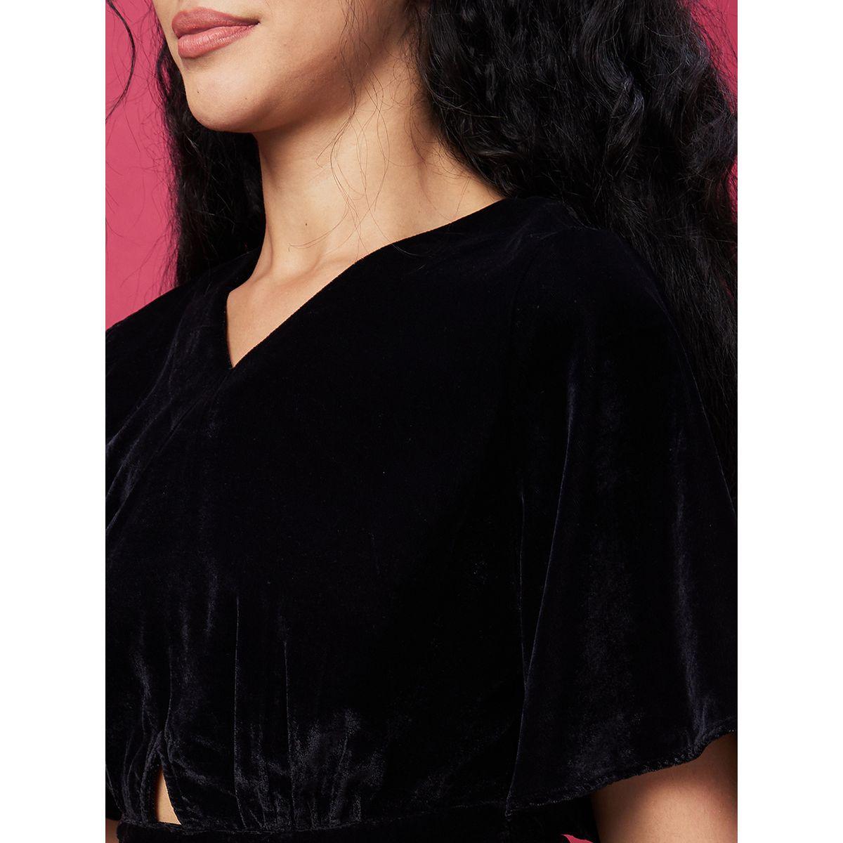 بلوزة قصيرة سادة مخمل بأكمام واسعة-women-clothing-tshirts-image-4
