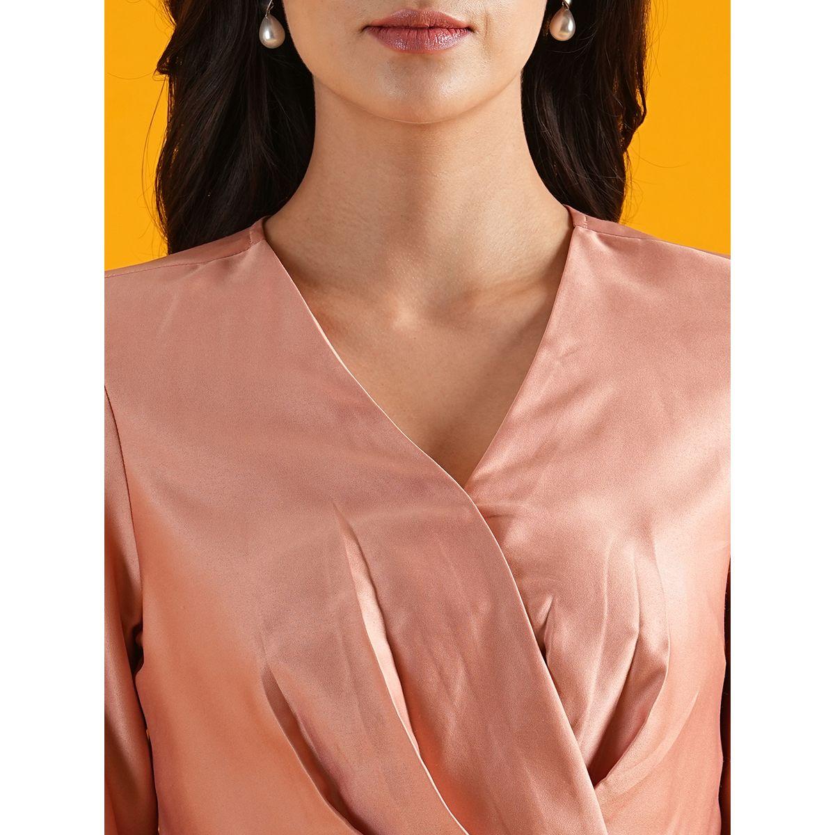 Globus Solid Satin Pleated V-Neck Wrap Top-women-clothing-shirtsandblouses-blouses-image-4