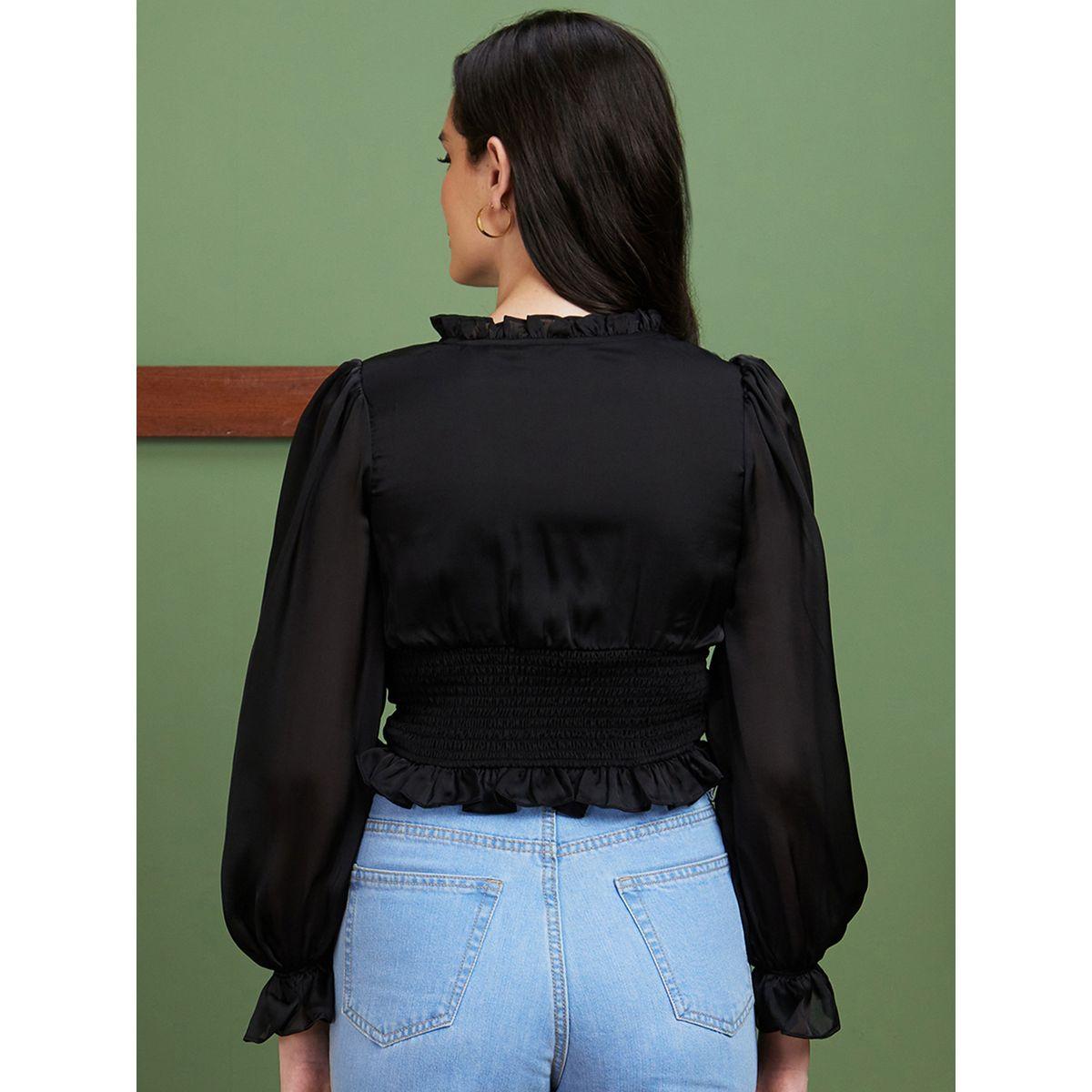 بلوزة قصيرة سادة بتفاصيل كشكش-women-clothing-tshirts-image-3