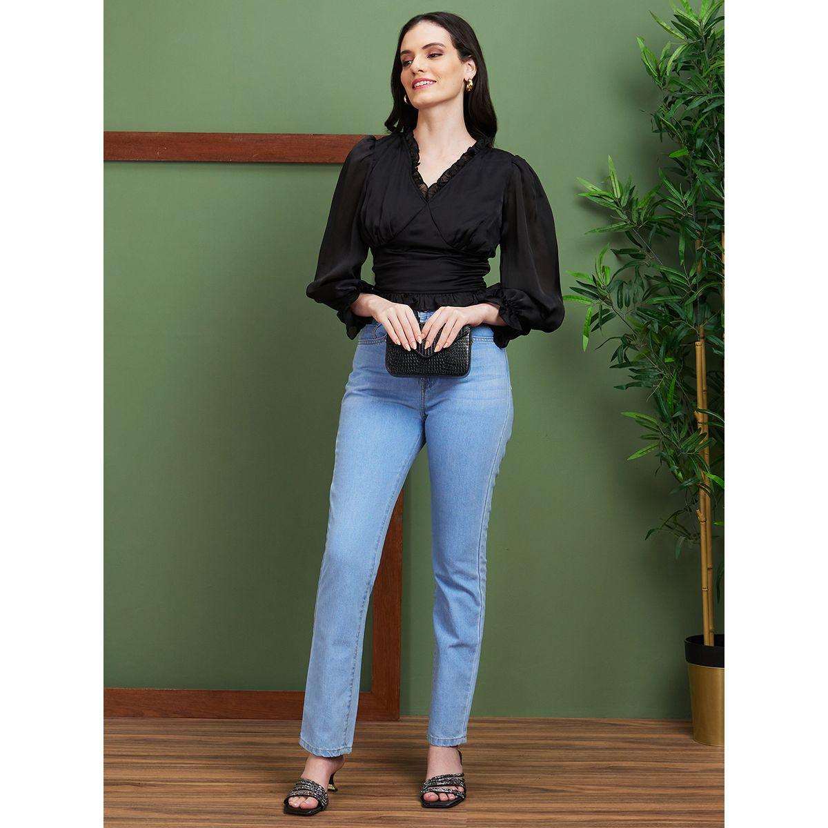 بلوزة قصيرة سادة بتفاصيل كشكش-women-clothing-tshirts-image-5