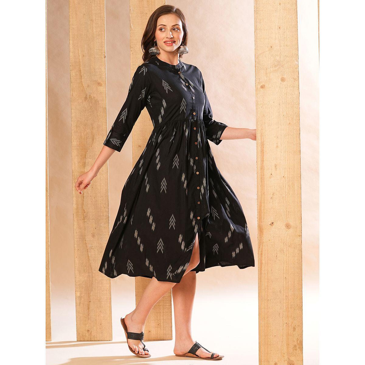 فستان ميدي مطبع مع حافة واسعة-women-clothing-ethnicwear-dresses-image-2