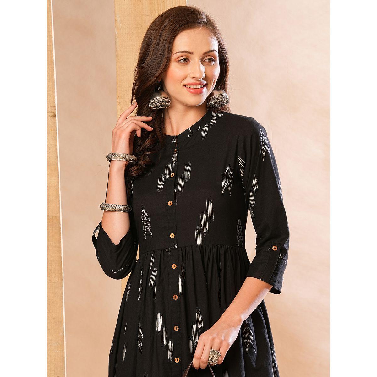 فستان ميدي مطبع مع حافة واسعة-women-clothing-ethnicwear-dresses-image-6