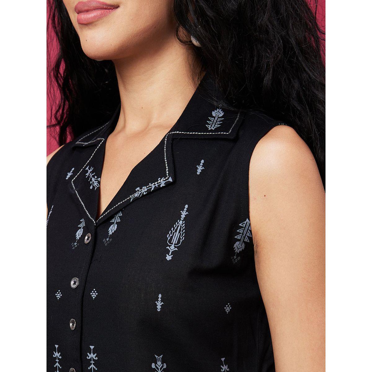 فستان ميدي مطبع مع ياقة وحافة واسعة-women-clothing-ethnicwear-dresses-image-4