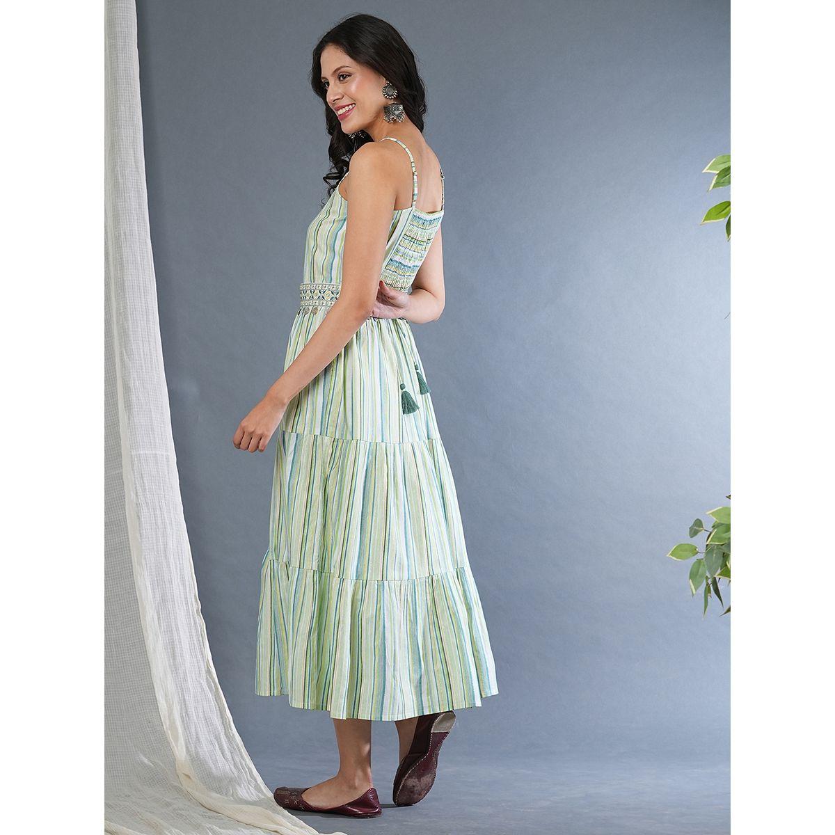 فستان ميدي مخطط بأربطة مع حزام مُطرّز-women-clothing-ethnicwear-dresses-image-3